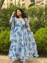 Delicate Hand Embroidered Floral Chiffon Anarkali with Dupatta